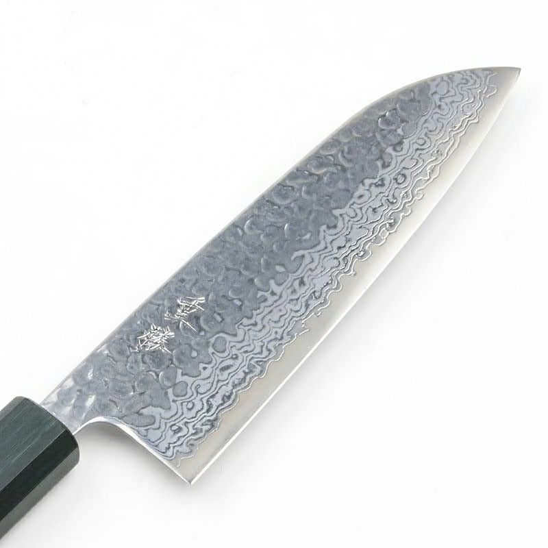Couteau japonais Santoku Shigekatsu 165 mm – Ginsan Damas 33 couches, manche indigo