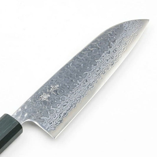 Couteau japonais Santoku Shigekatsu 165 mm – Ginsan Damas 33 couches, manche indigo
