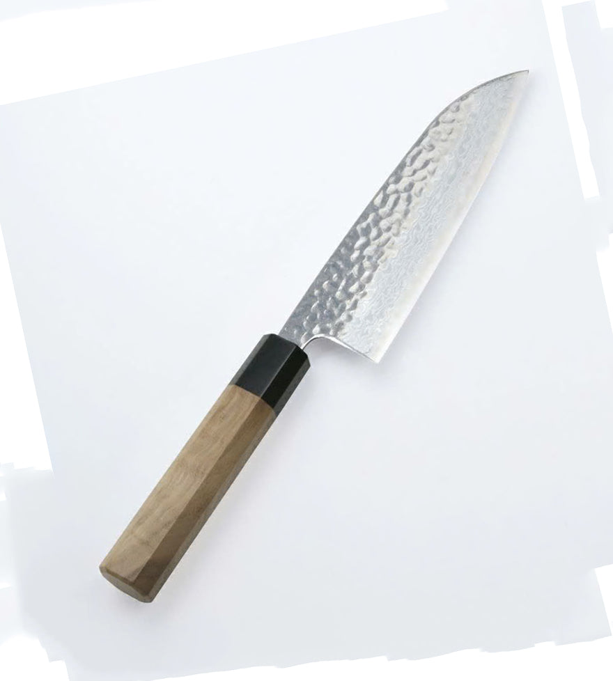 Couteau japonais Santoku 165 mm – Acier Ginsan Damas 33 couches, manche noyer