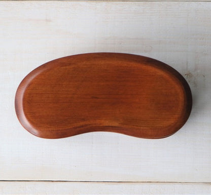 Boîte Bento Japonaise en Bois à Deux Étages Forme Haricot – Finition Brun Laqué