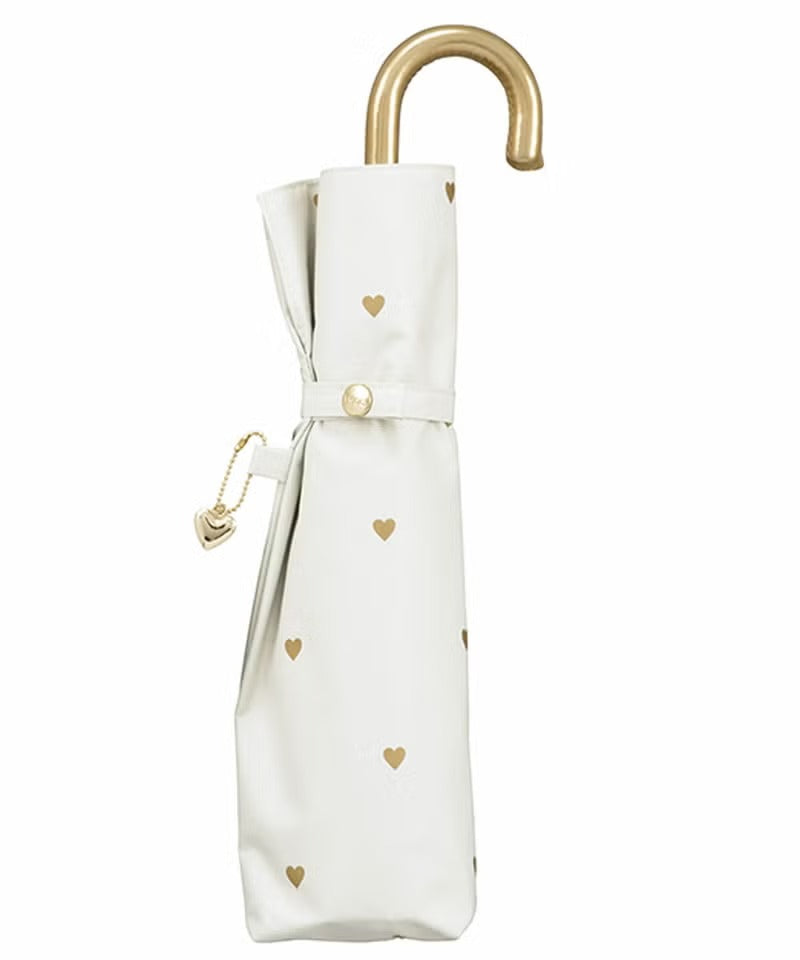 Parapluie Japonais Pliant Mini Anti-UV Petits Cœurs Dorés Wpc.