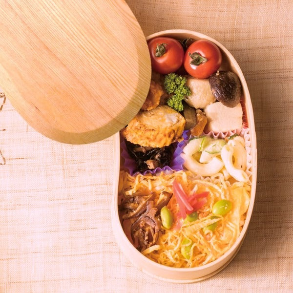 Boîte Bento Japonaise en Bois Forme Fève – 450 ml, Naturel ou Brun