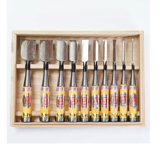 Set of 10 Japanese Hyakuzo Oire Nomi Chisels