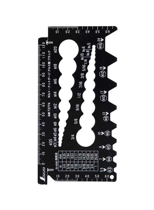 Shinwa Aluminum Bolt and Nut Gauge - Metric and Imperial
