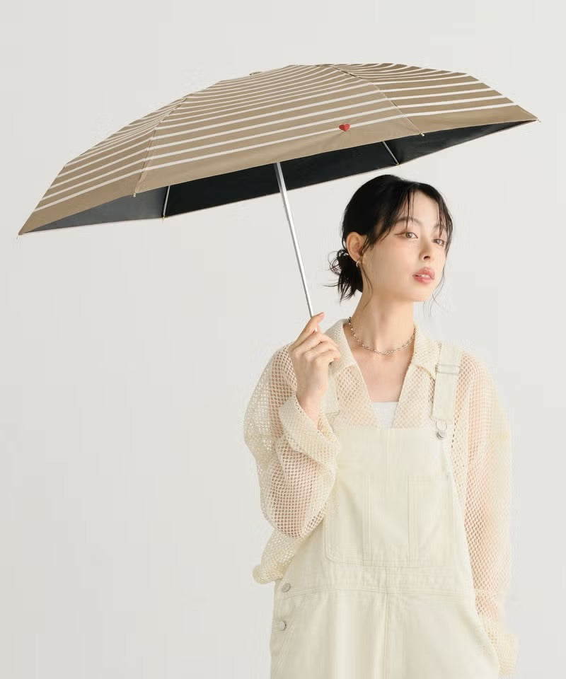 Parapluie Pliable Mini Anti-UV à Broderie Cœur et Rayures Wpc.