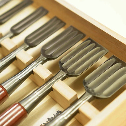 Tasai – Coffret de 10 ciseaux à bois japonais Oire Nomi polis, manches en palissandre