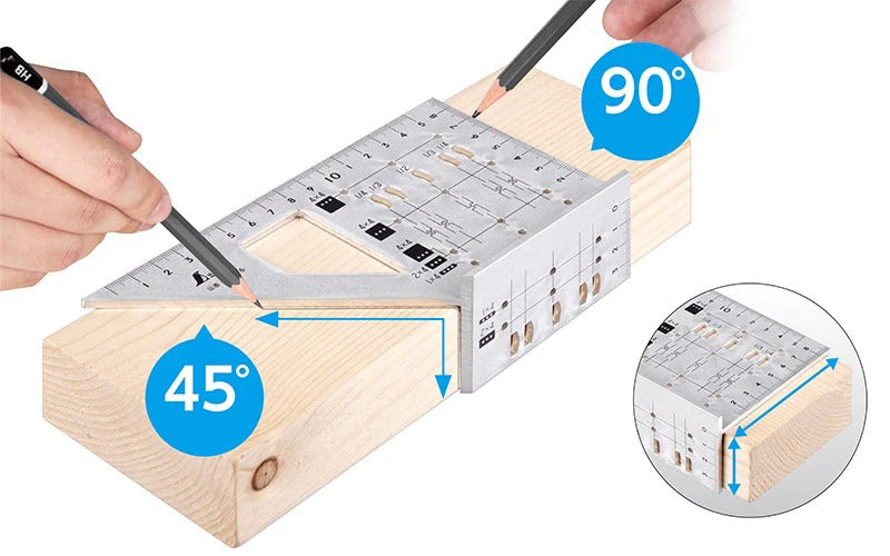 Gabarit de traçage Shinwa pour bois 2×4 – Angles 45° et 90°