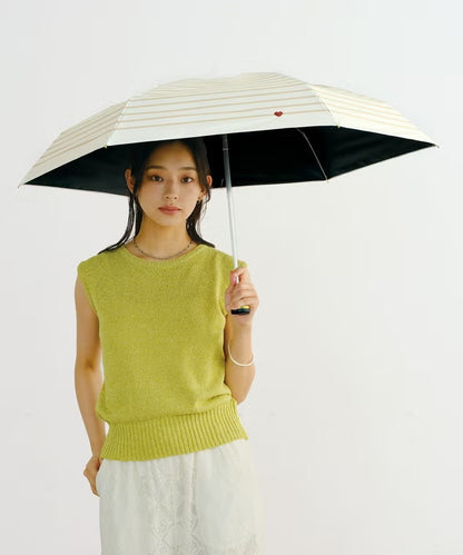 Parapluie Pliable Mini Anti-UV à Broderie Cœur et Rayures Wpc.