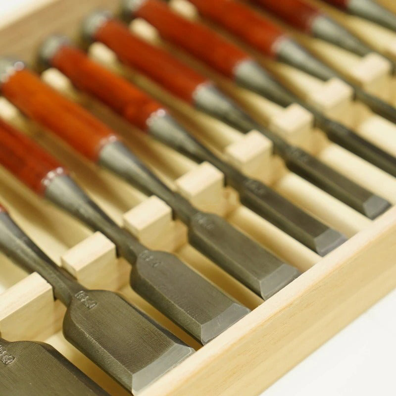 Tasai – Coffret de 10 ciseaux à bois japonais Oire Nomi polis, manches en palissandre