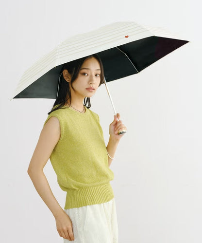Parapluie Pliable Mini Anti-UV à Broderie Cœur et Rayures Wpc.