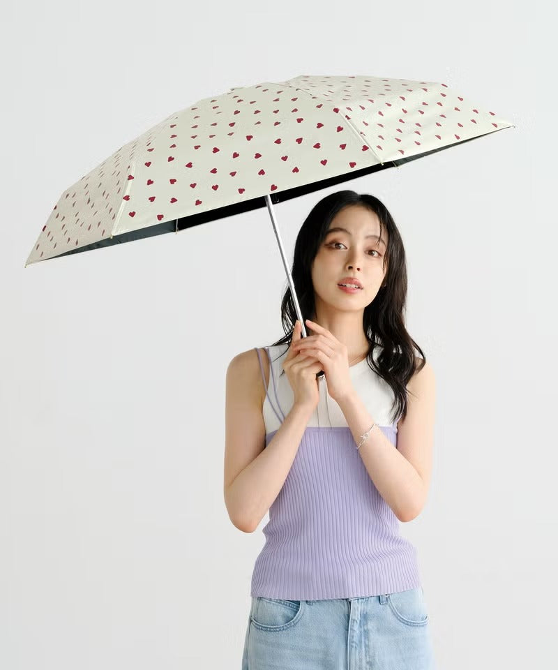 Parapluie Pliable Mini Anti-UV Motif Cœur Wpc.