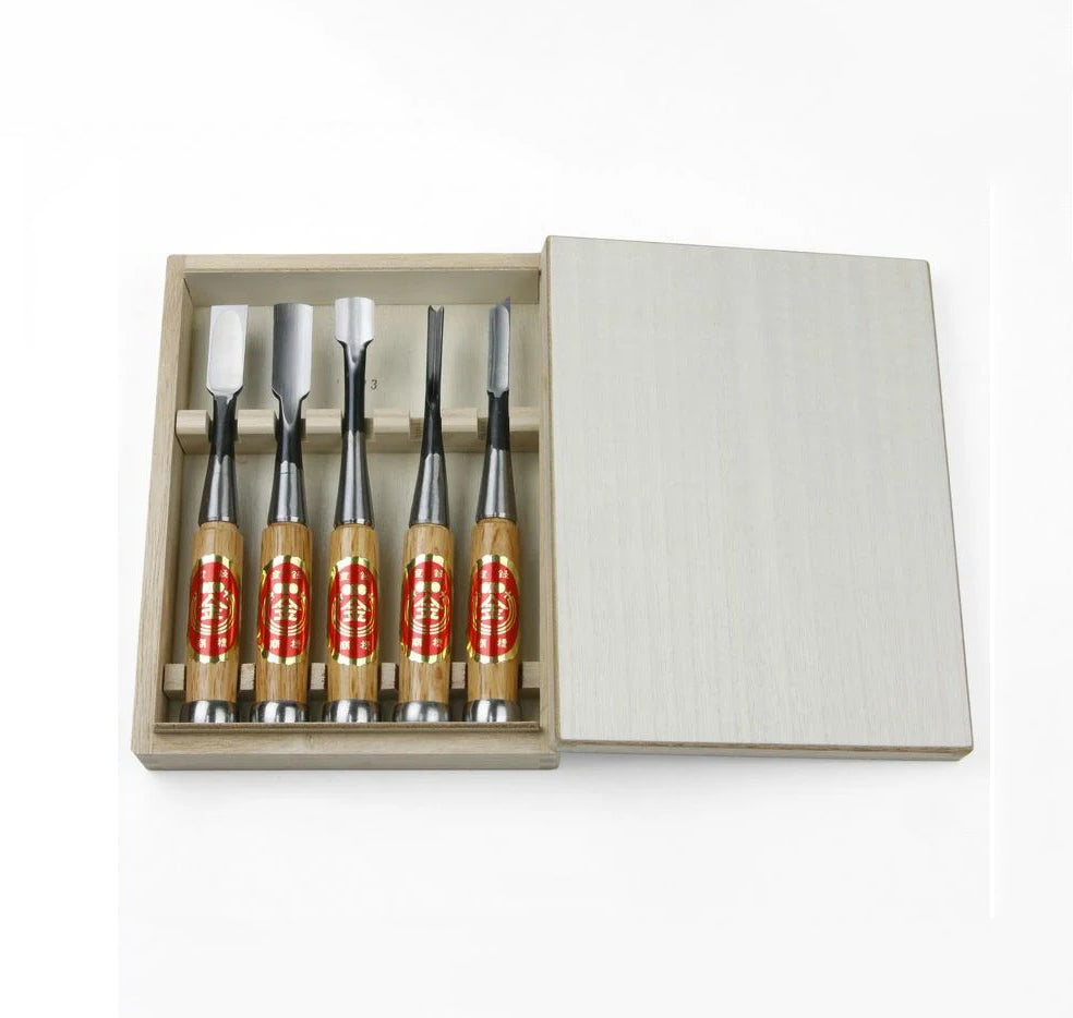 Ciseaux de sculpture japonais 5 pièces – Acier Shirogami – coffret bois professionnel