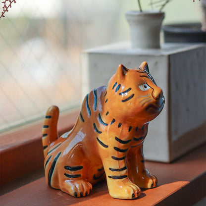 Figurine Tigre Tibétain en Porcelaine POST GENERAL | Objet Décoratif & Porte-Bagues