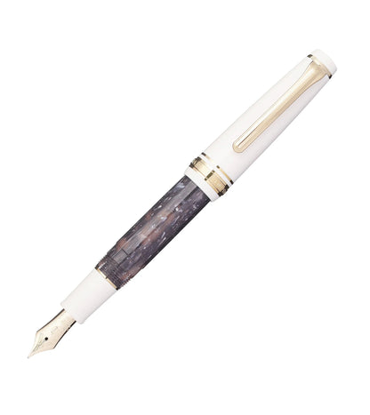 Stylo-plume compact Sailor Rencontre – Résine marbrée et plume or 14 K