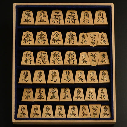 Pièces de shogi sculptées – Buis de Mikurajima – Kinryū – Œuvre de Shūraku (pièce unique)