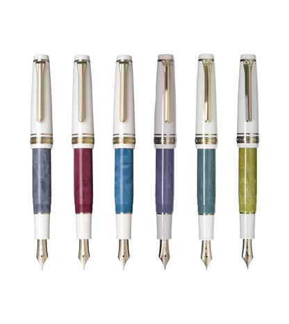 Stylo-plume compact Sailor Rencontre – Résine marbrée et plume or 14 K
