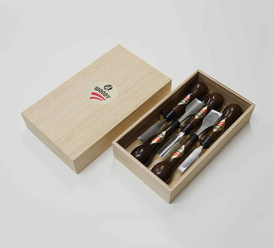 Set de Ciseaux à Bois Japonais HSS WOODYCHISEL – Coffret 5 Outils de Sculpture