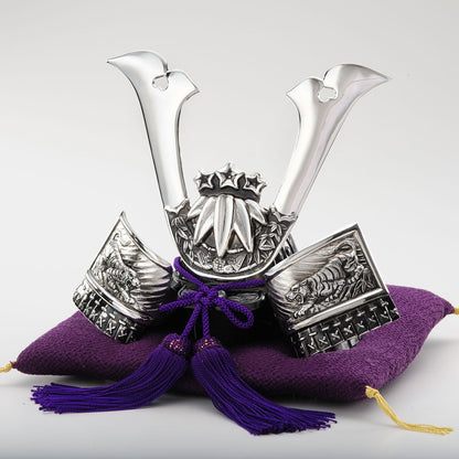 Japanese Samurai Helmet Minamoto no Yoshitsune Ginzado | Decorative Metal Kabuto Made in Japan