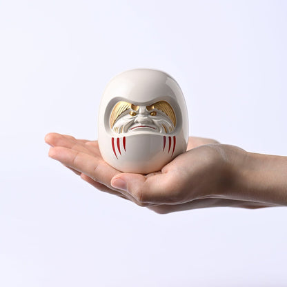 Daruma japonais porte-bonheur en métal laqué Ginzado | Objet décoratif traditionnel du Japon