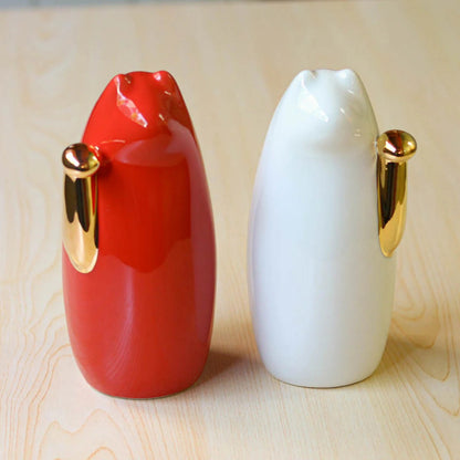 SETOMANEKI Maneki Neko Rouge et Blanc Gold Hand avec Coffret en Kiri