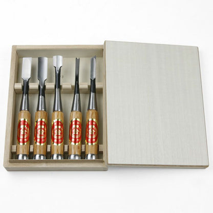 Ciseaux de sculpture japonais 5 pièces – Acier Shirogami – coffret bois professionnel