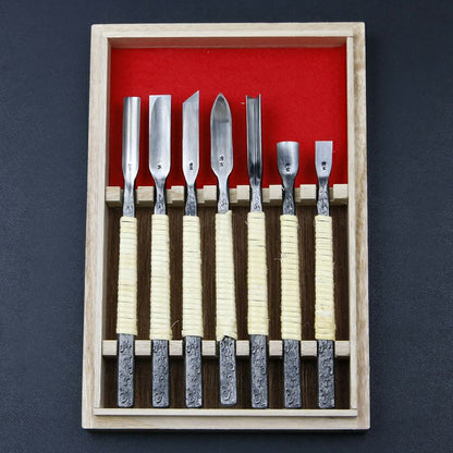 Gouges japonaises Aogami Super 7 pièces – Seigen – coffret sculpture bois professionnel Japon