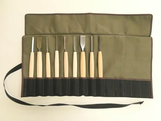 Set de 9 ciseaux japonais de sculpture HSS – Kit complet bois professionnel – Étui toile inclus