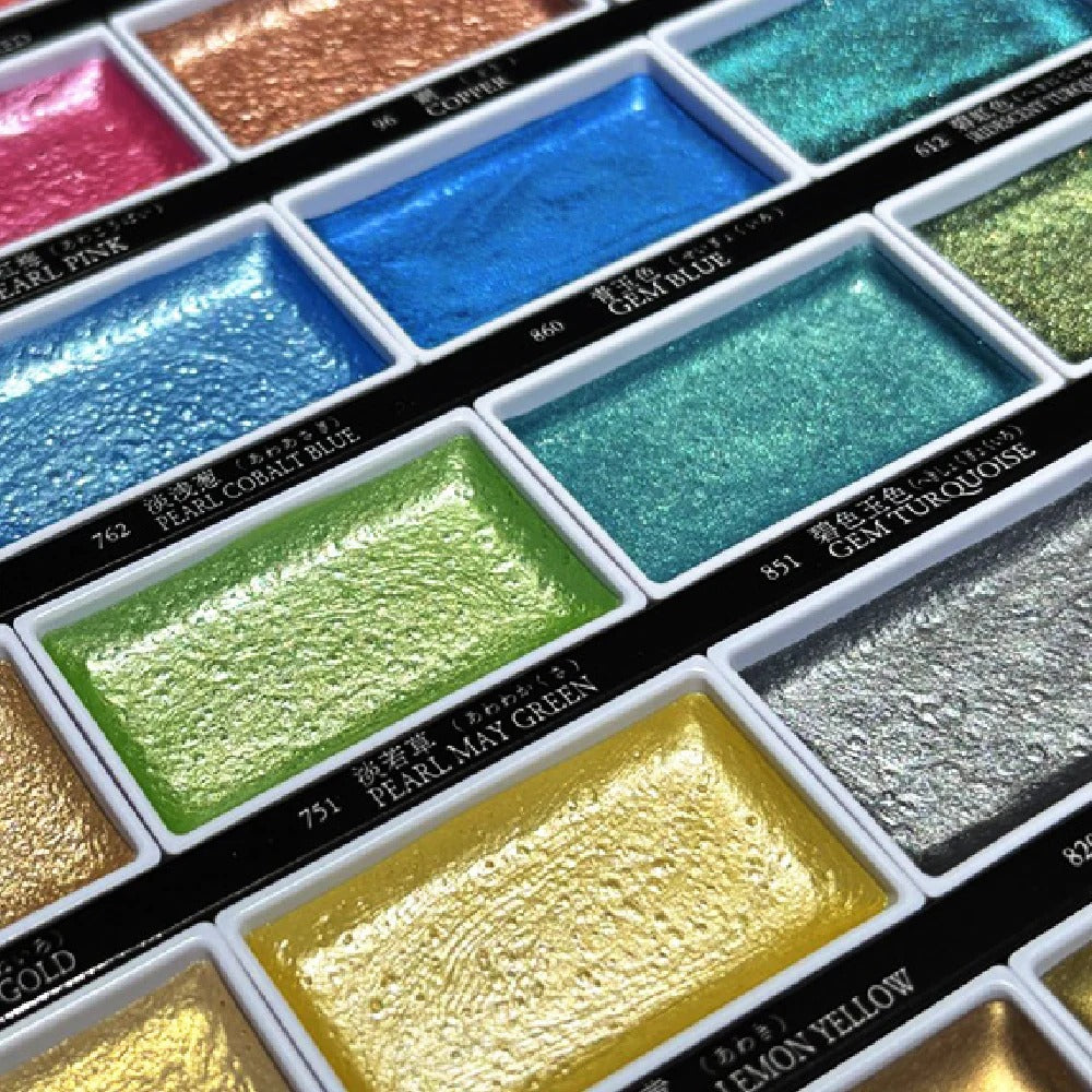 Kuretake Gansai Tambi Metallic Japanese Watercolor 24 Colors – Changing & Pearlescent Effects (Edition 2)
