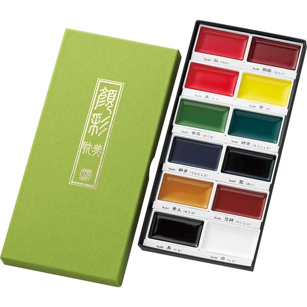 Acuarela Japonesa Kuretake Gansai Tambi 12 Colores – Set Compacto de Pintura Tradicional Japonesa