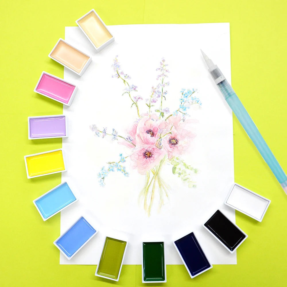 Acuarela Japonesa Kuretake Gansai Tambi 12 Colores – Set Compacto de Pintura Tradicional Japonesa