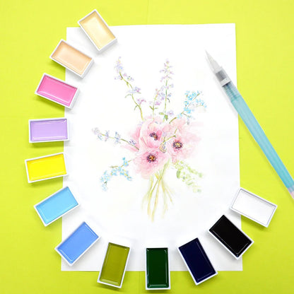 Acuarela Japonesa Kuretake Gansai Tambi 12 Colores – Set Compacto de Pintura Tradicional Japonesa