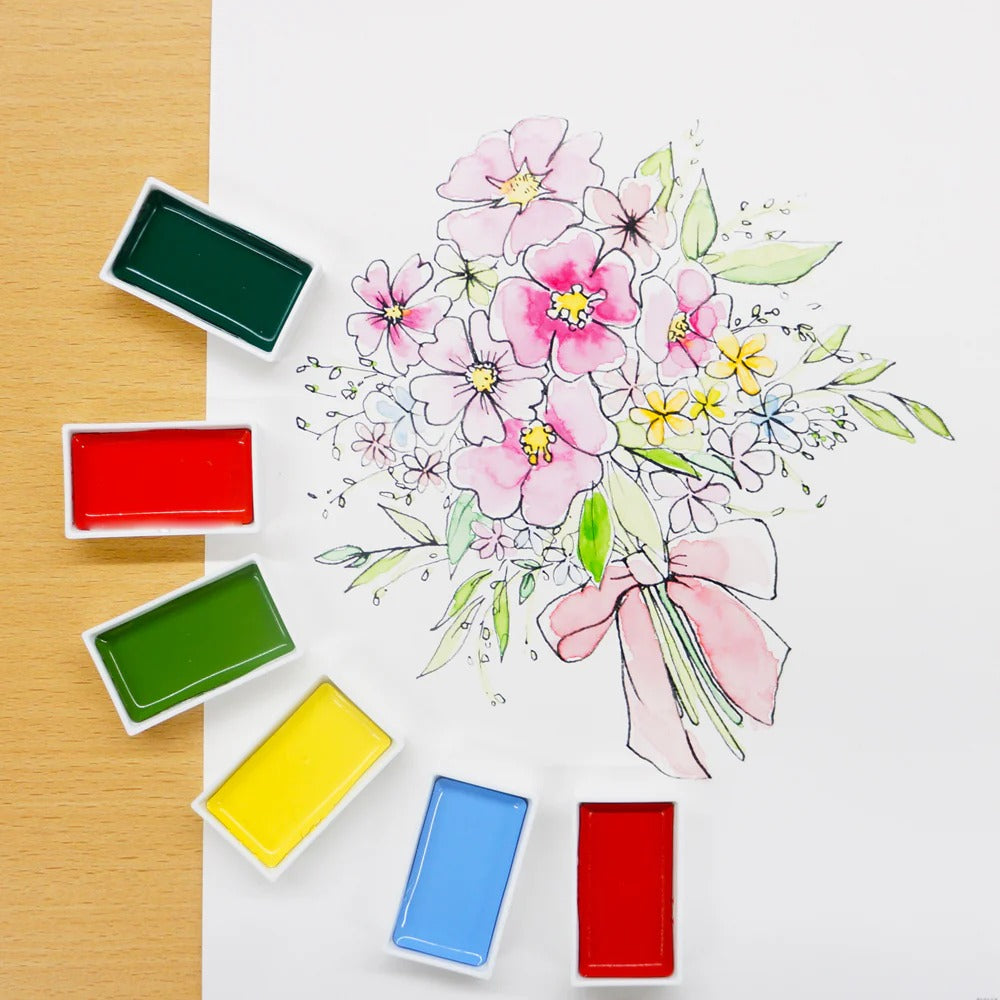 Acuarela Japonesa Kuretake Gansai Tambi 12 Colores – Set Compacto de Pintura Tradicional Japonesa