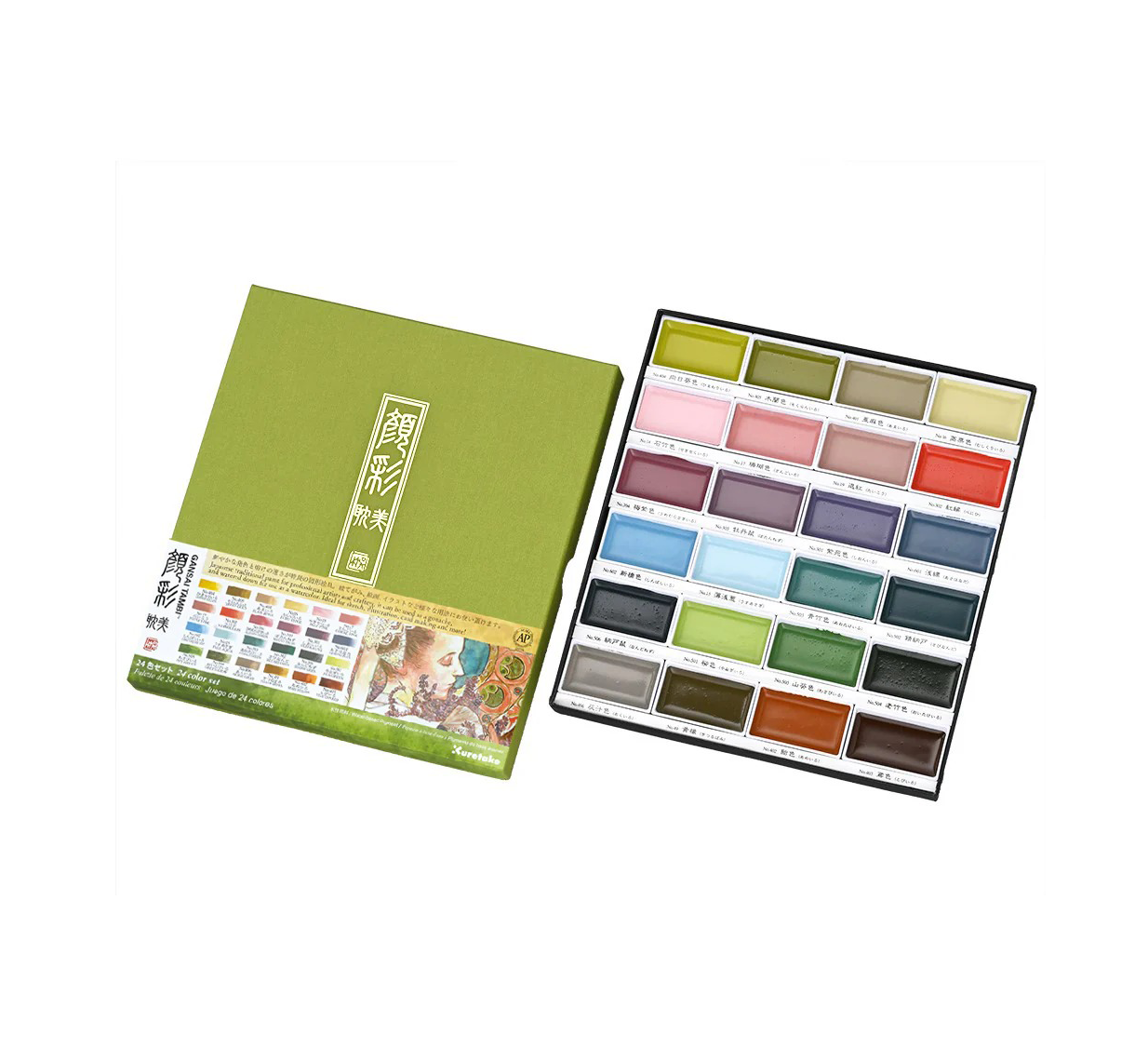 Kuretake Gansai Tambi Art Nouveau 24-Color Japanese Watercolor Set – Artistic Palette with Subtle Shades