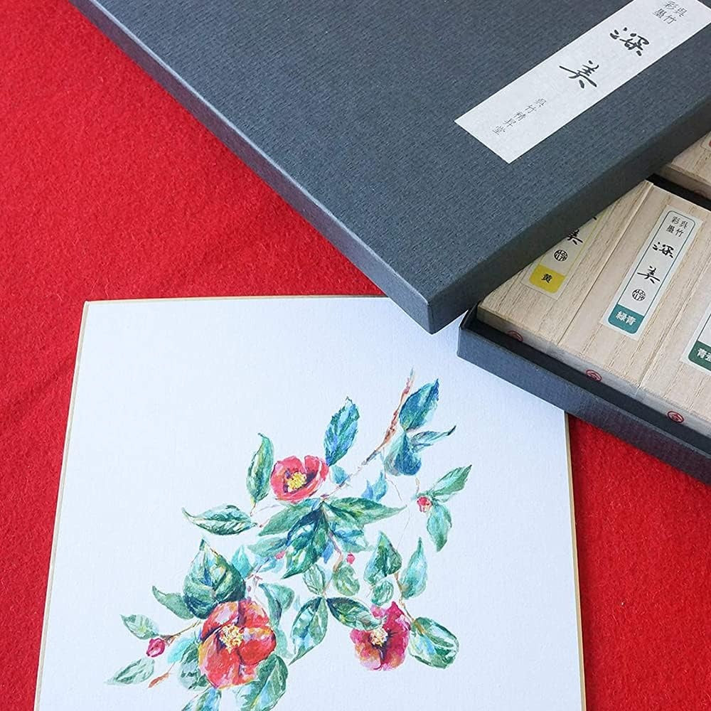 Encre Japonaise Colorée Kuretake Saiboku Shimbi 14 Pièces – Coffret Premium Peinture & Sumi-e