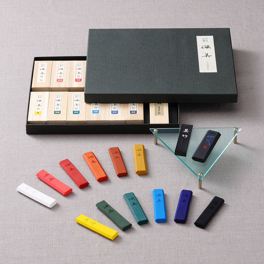 Encre Japonaise Colorée Kuretake Saiboku Shimbi 14 Pièces – Coffret Premium Peinture & Sumi-e