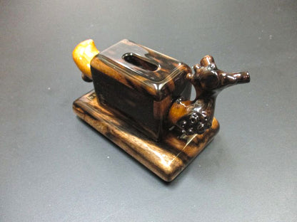 Japanese Handcrafted Counter in Black Persimmon Wood “Kurogaki” – Kujaku-moku Grain – Matsumura – Model on Base #4