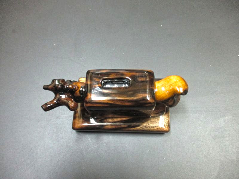 Japanese Handcrafted Counter in Black Persimmon Wood “Kurogaki” – Kujaku-moku Grain – Matsumura – Model on Base #4