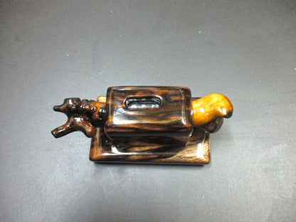 Japanese Handcrafted Counter in Black Persimmon Wood “Kurogaki” – Kujaku-moku Grain – Matsumura – Model on Base #4