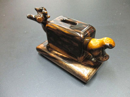 Japanese Handcrafted Counter in Black Persimmon Wood “Kurogaki” – Kujaku-moku Grain – Matsumura – Model on Base #4