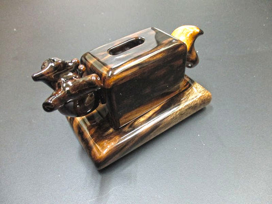 Compteur Japonais Artisanal en Bois de Kaki Noir “Kurogaki” – Veinage Kujaku-moku – Matsumura – Modèle sur Socle #4