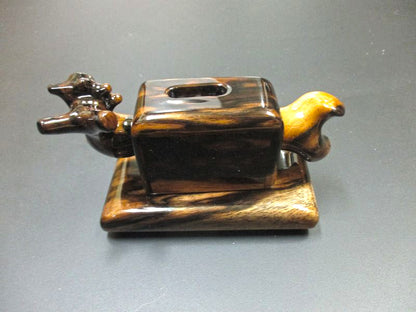 Japanese Handcrafted Counter in Black Persimmon Wood “Kurogaki” – Kujaku-moku Grain – Matsumura – Model on Base #4