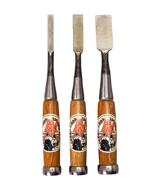 Senkichi Japanese Wood Chisel Set – 3 pcs Oire Nomi in Yasuki Yellow Paper Steel
