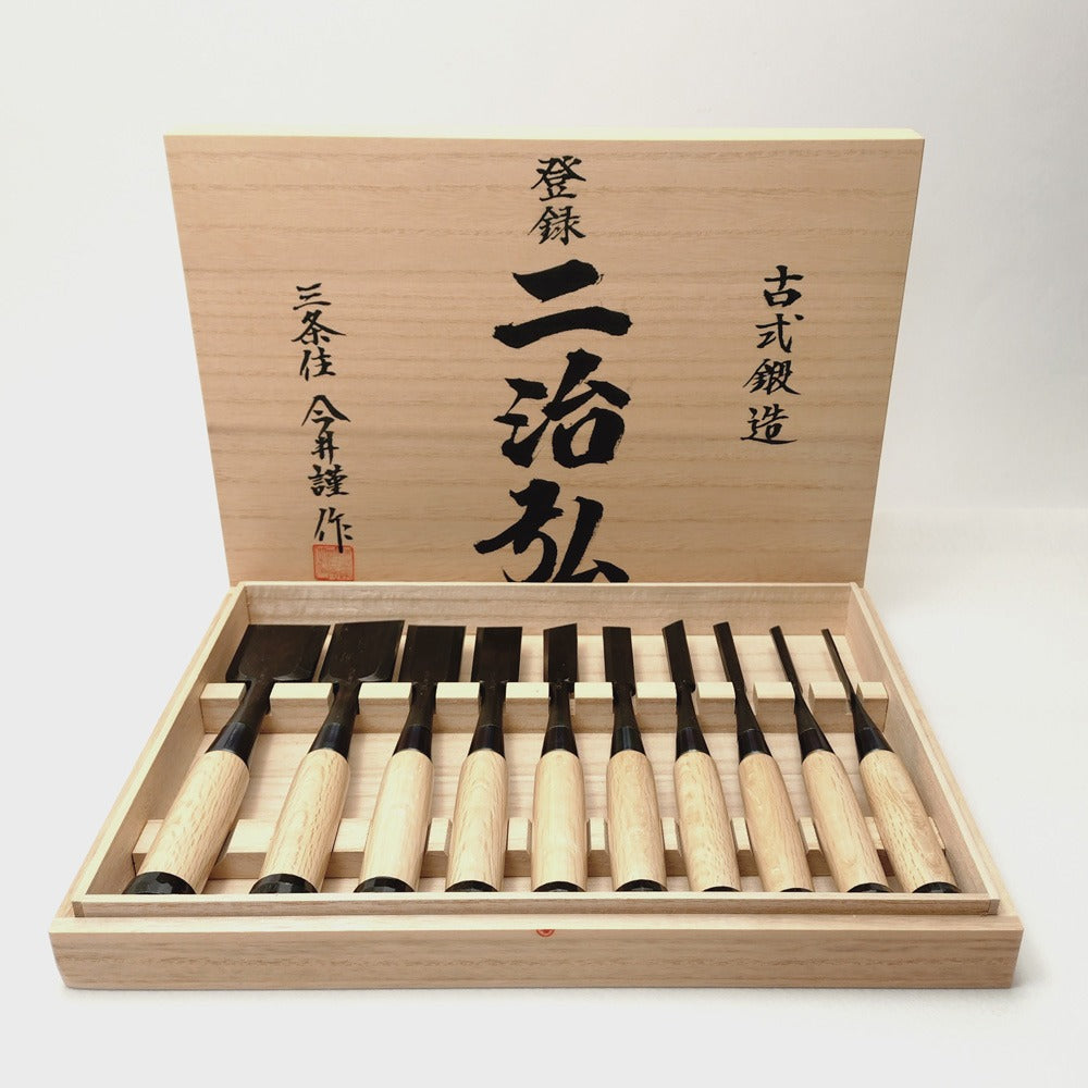Set de Ciseaux à Bois Japonais Nijihiro – Oire Nomi Chanfrein 10 Pièces