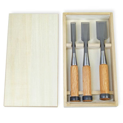 Ciseaux à bois japonais HSS – Jeu 3 pièces 15/24/30 mm – Coffret bois – Fabrication japonaise