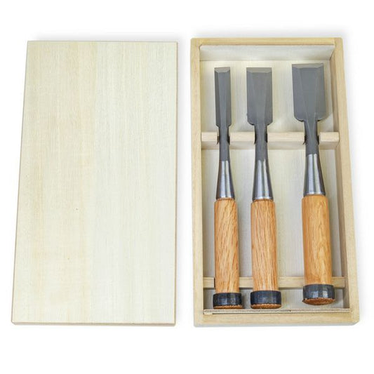 Ciseaux à bois japonais HSS – Jeu 3 pièces 15/24/30 mm – Coffret bois – Fabrication japonaise