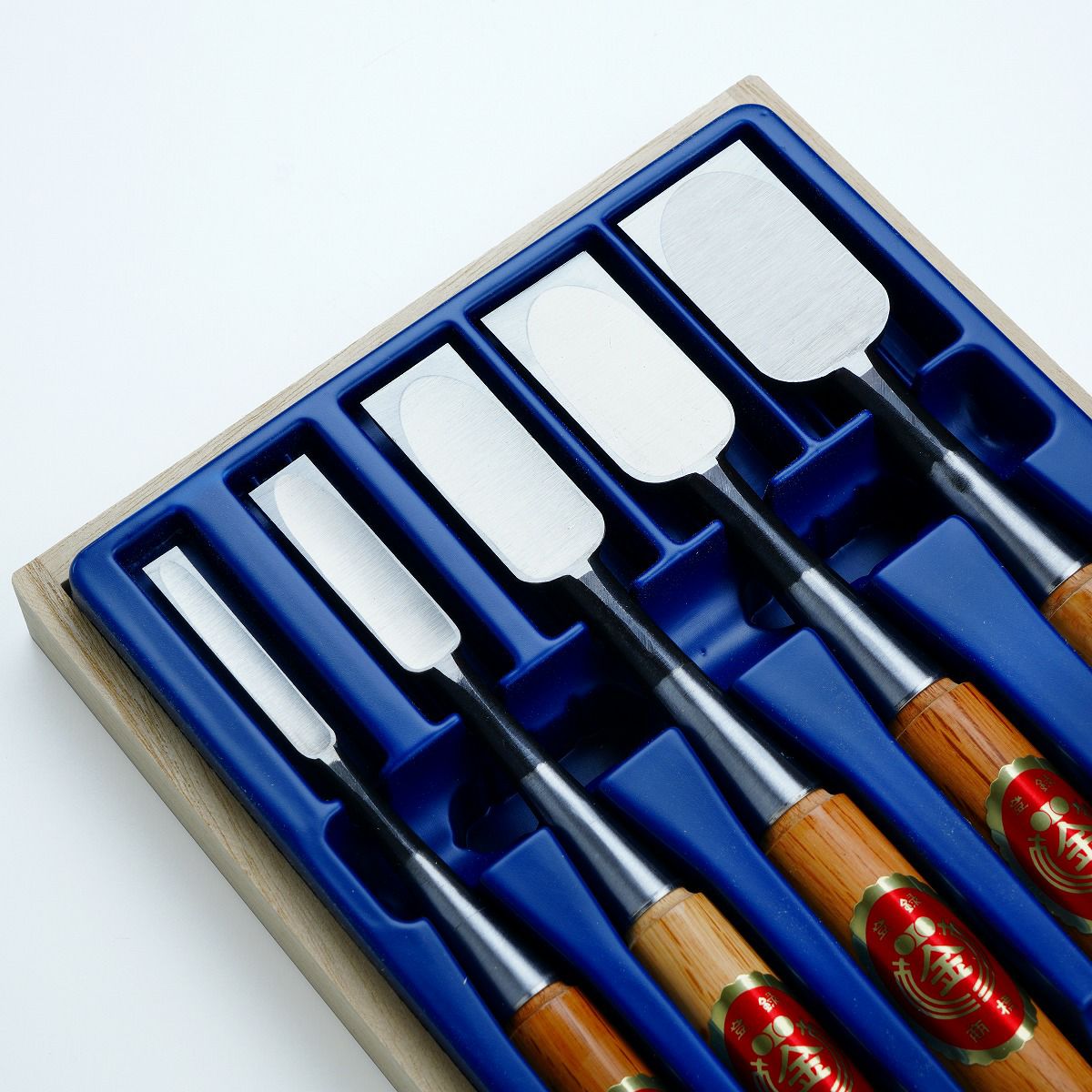 Ciseaux à bois japonais professionnels 5 pièces – Acier Shirogami 2 – Manche Red Oak – Coffret bois