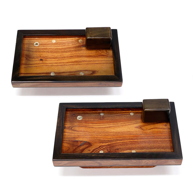 Plateau de pêche japonais avec porte-canne intégré – Yūshi – Bois massif, usage gauche/droit (S / M)