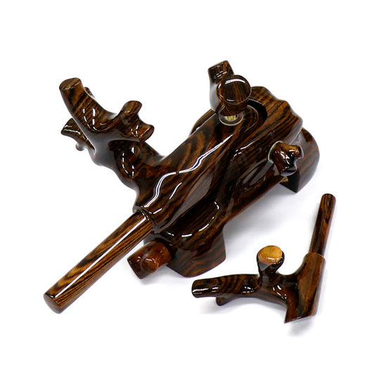 Porte-canne japonais artisanal en bois “Golden Tan” – modèle canon, taille moyenne – Shoyo – pièce unique (#2)