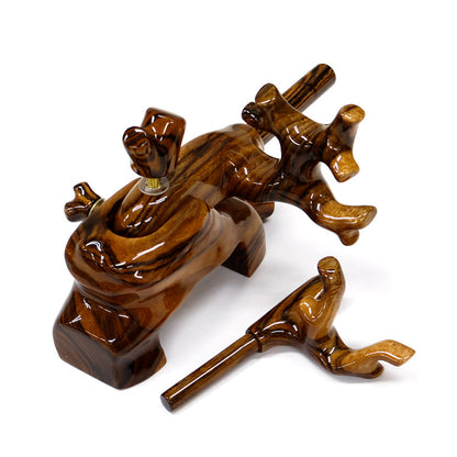 Porte-canne japonais artisanal en bois “Golden Tan” – modèle canon, taille moyenne – Shoyo – pièce unique