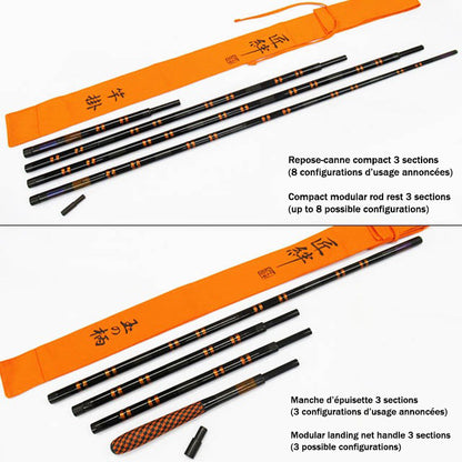 Shoen Chusou Model – Accessoires Herabuna Premium en Carbone (Repose-canne, Manche, Cadre & Support)